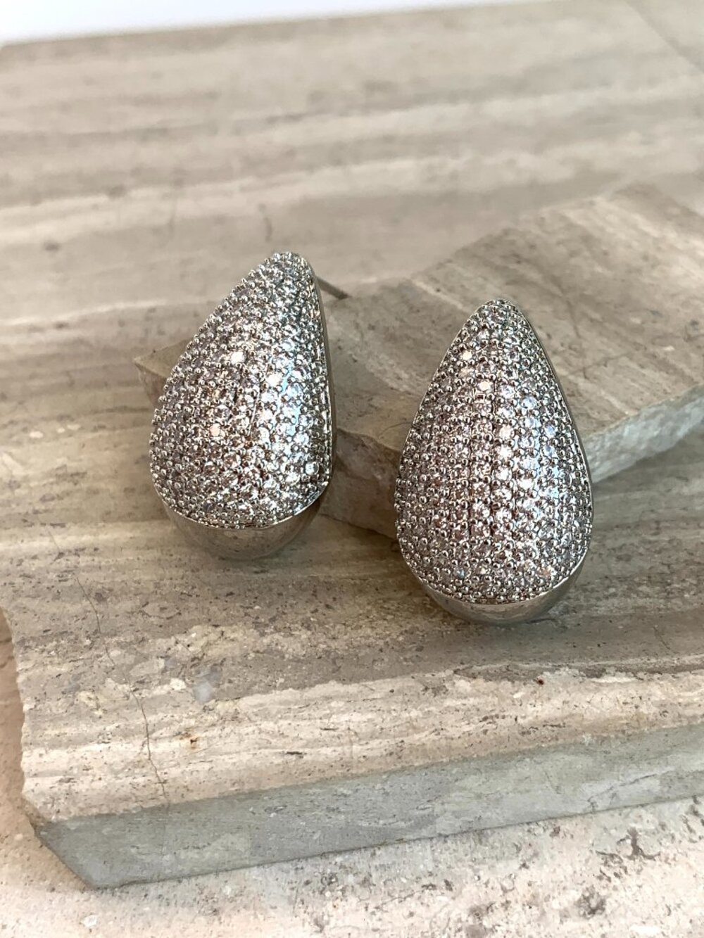 NEW~ Anthropologie Pavé Crystal Silver Droplet Earrings